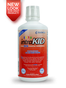 intraKID Liquid Vitamin for Kids - Nutritional supplement with 215 ingredients in tasty raspberry flavor.