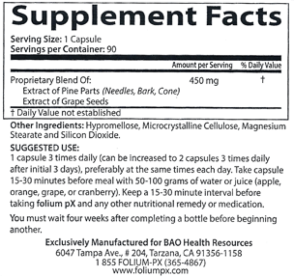 pX Super Antioxidant Supplement label with detailed ingredient list and manufacturing information.