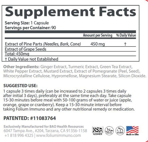 Supplement facts for Immuno Super Antioxidant and Heavy Metal Detox with key ingredients and serving details.