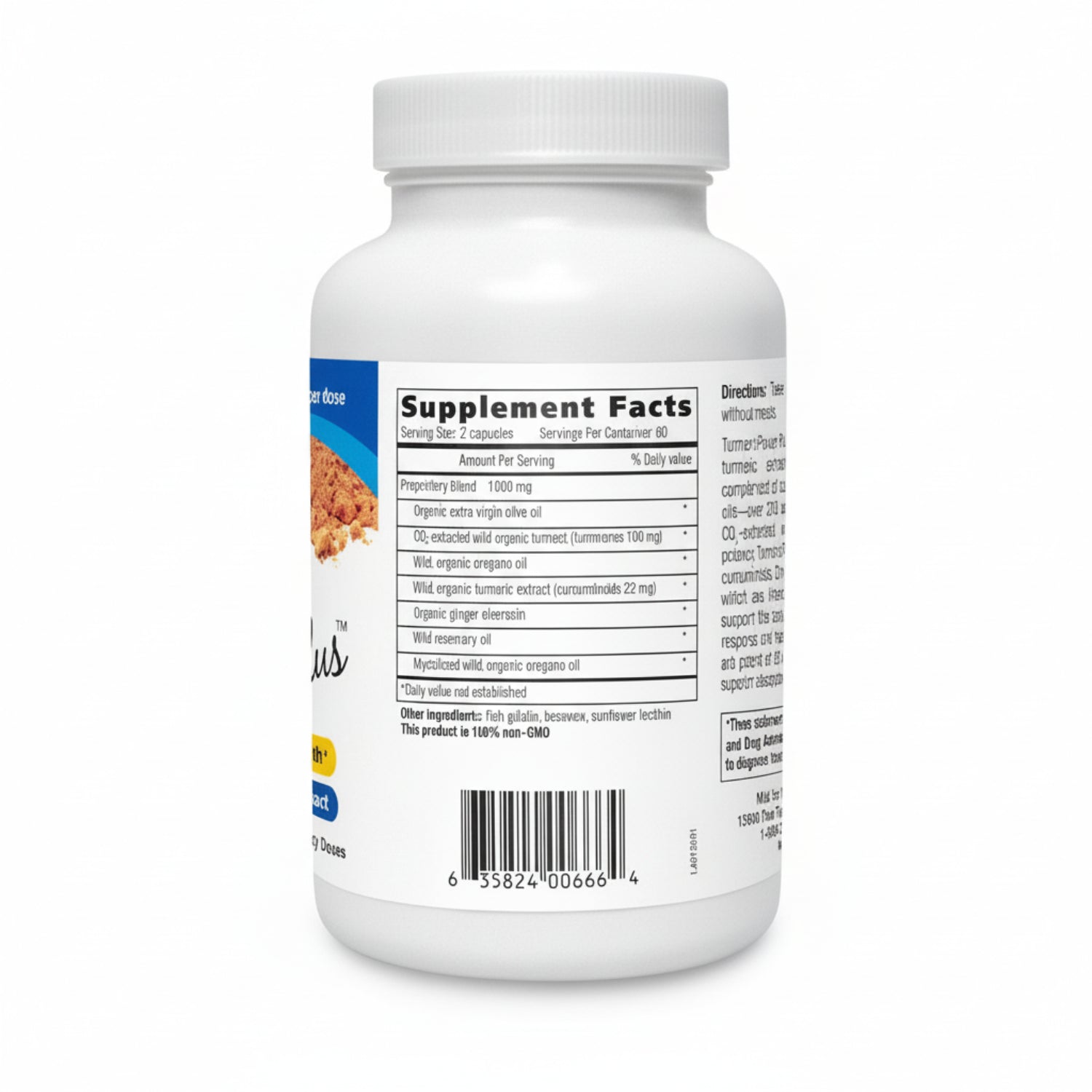 Supplement bottle with label showing 'Supplement Facts' on a white background