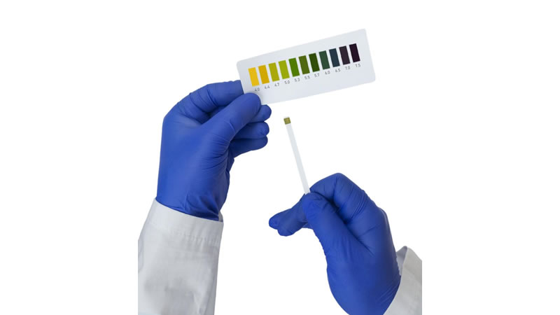 pH testing held by gloved hands