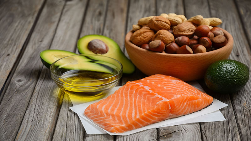 healthy fats, salmon, olive oil, avocado